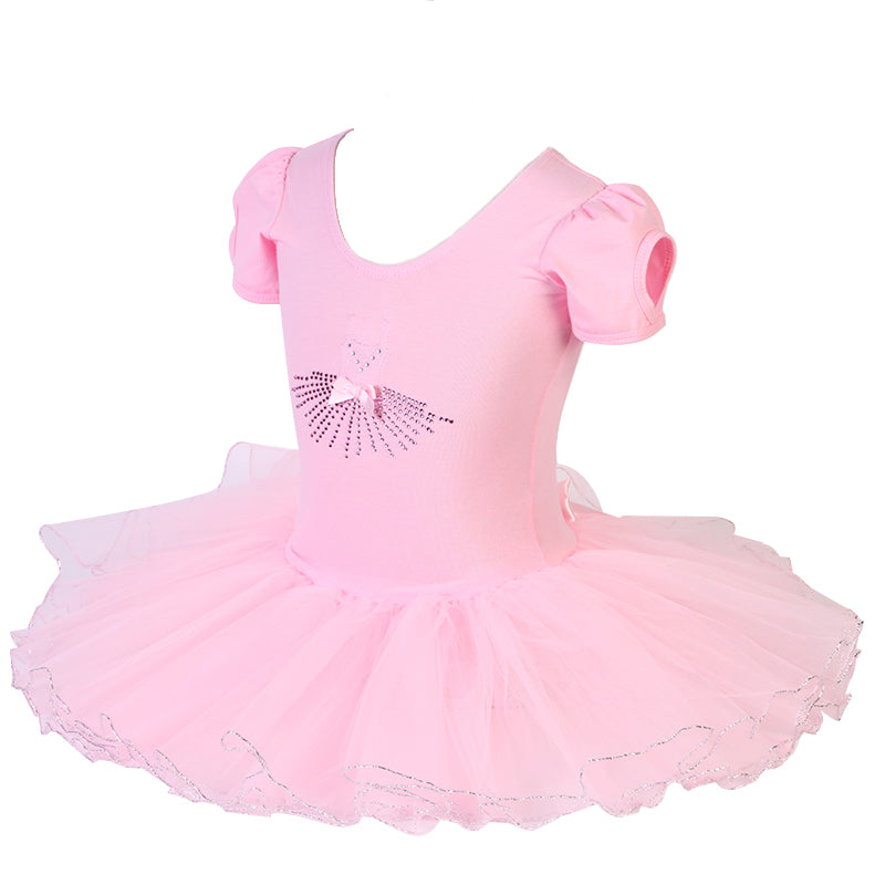 Pink Rhinestone Dress Silver Trim Ballet Dress