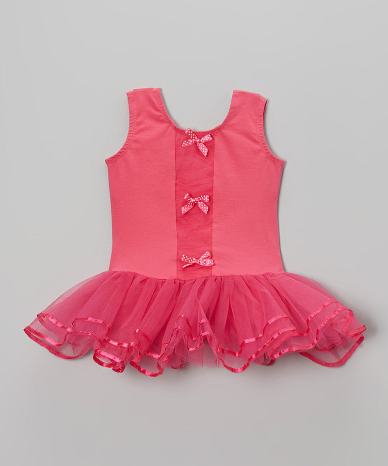 Hot Pink Bows Front Frills Ballet Dress
