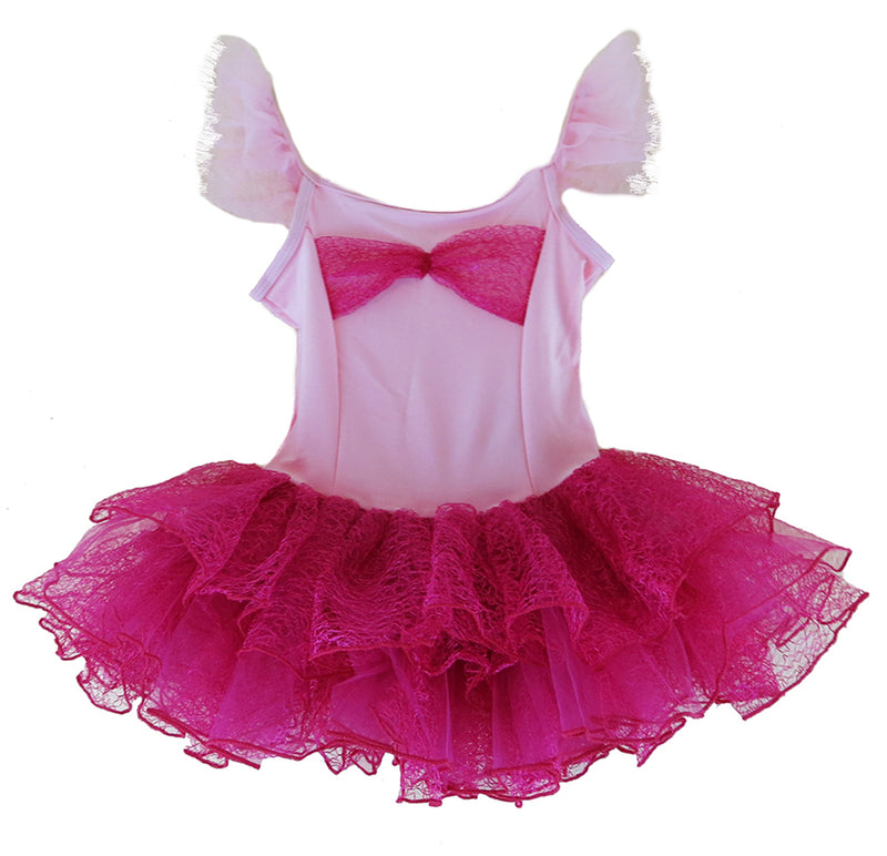 Hot Pink Lace Bow Lycra Ballet Dress