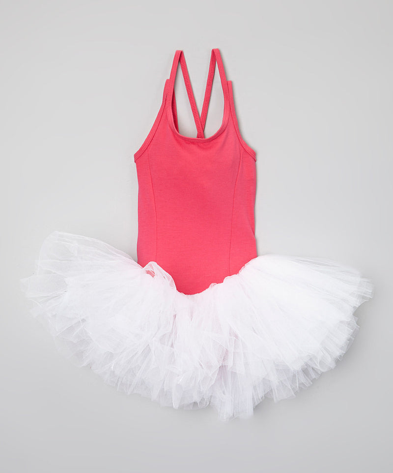 Hot Pink Leotard Attached White Tutu Ballet Dress