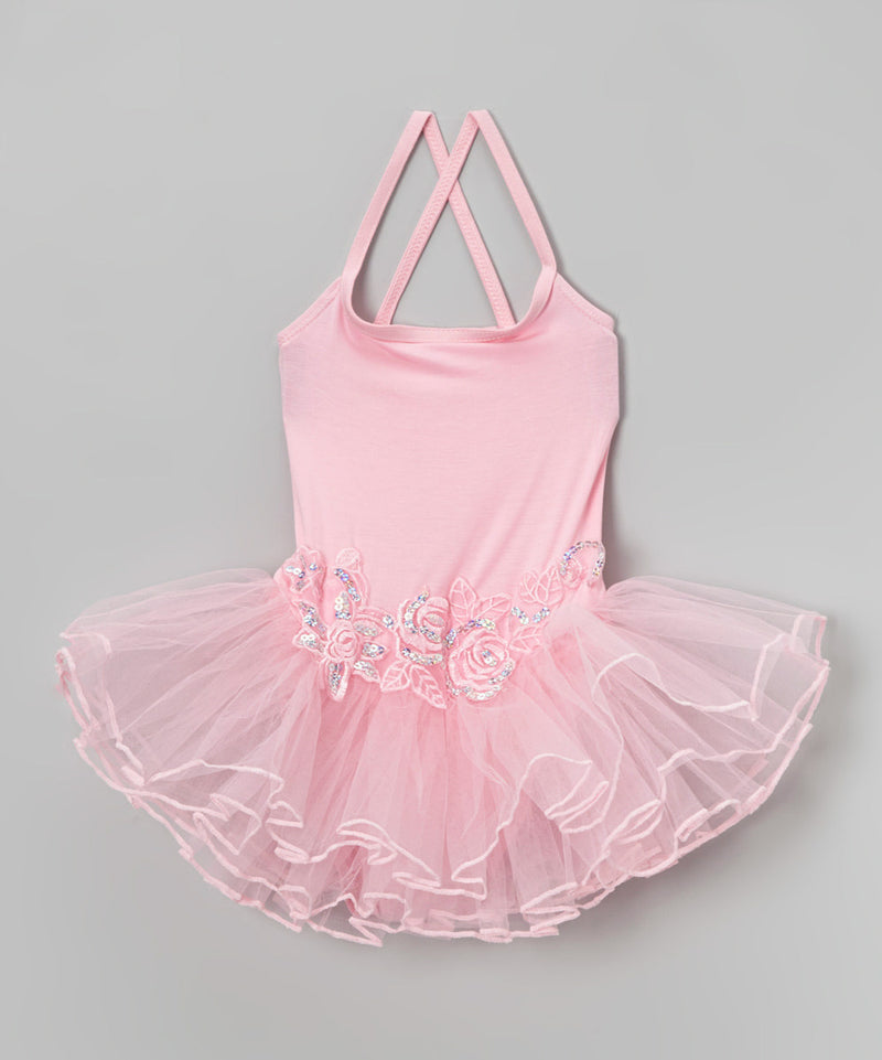 Pink Flower Spaghetti Strap Ballet Dress