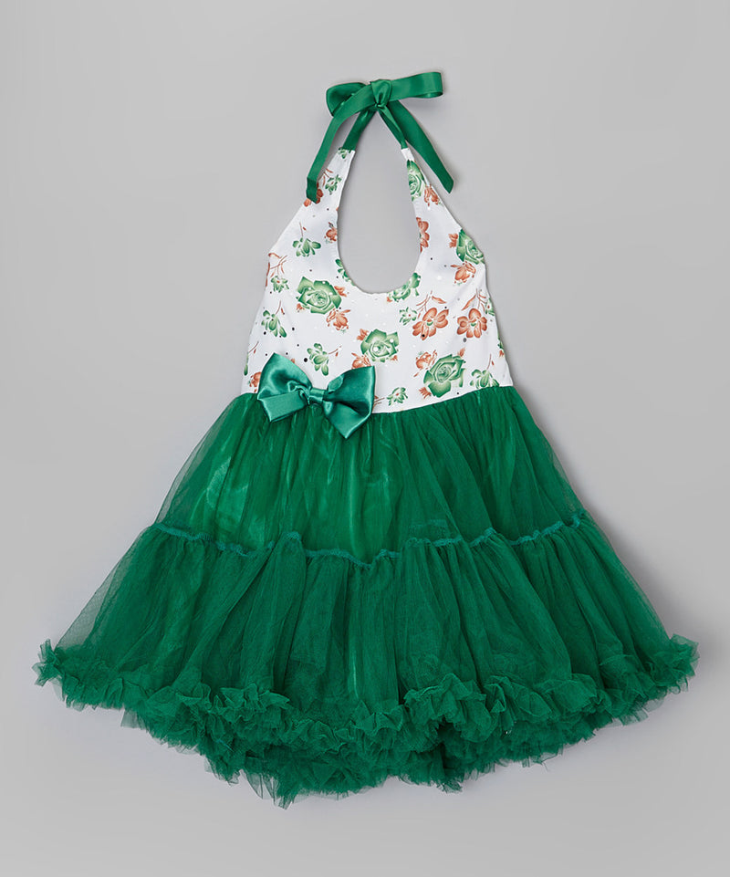 Green Floral Halter Dress