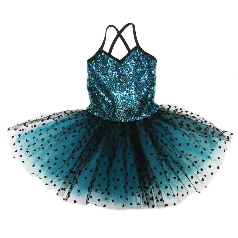 Teal/Black Sequins & Hearts Ballet Dress