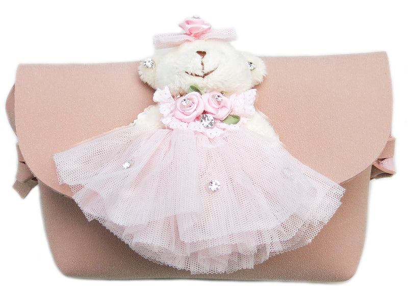 Pink Bear Doll Leather Purse Leather Strap