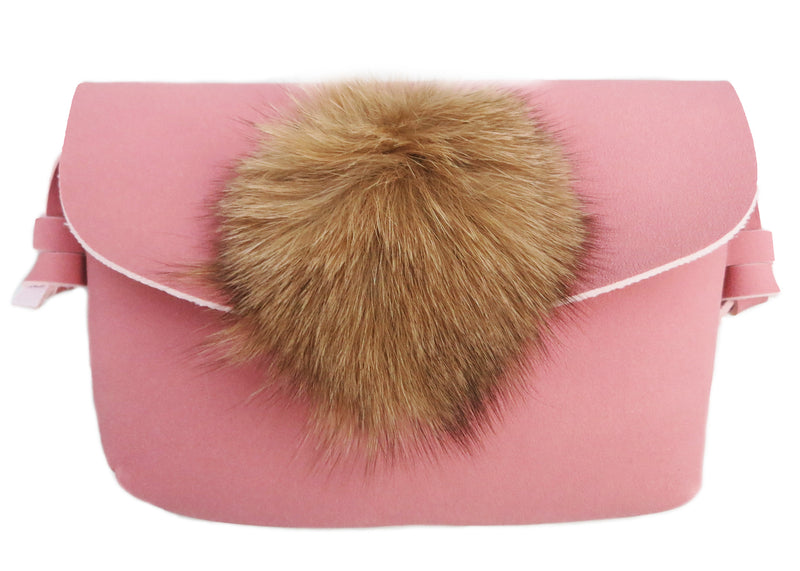 Pink Fur Leather Purse Leather Strap