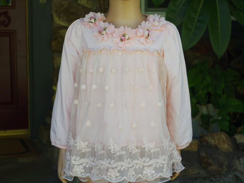 Coral Lace 3-D Flowers Long Sleeve Dress