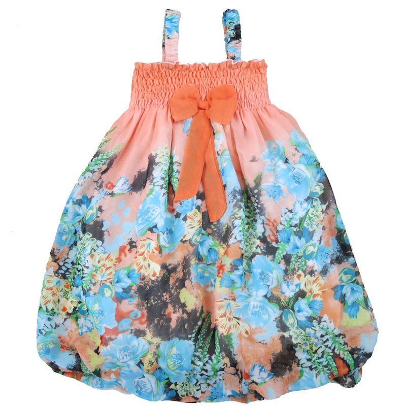 Orange & Blue Floral Chiffon Baby Doll Dress
