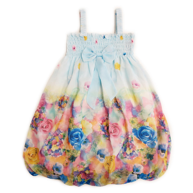 Baby Blue Rose Floral Chiffon Baby Doll Dress