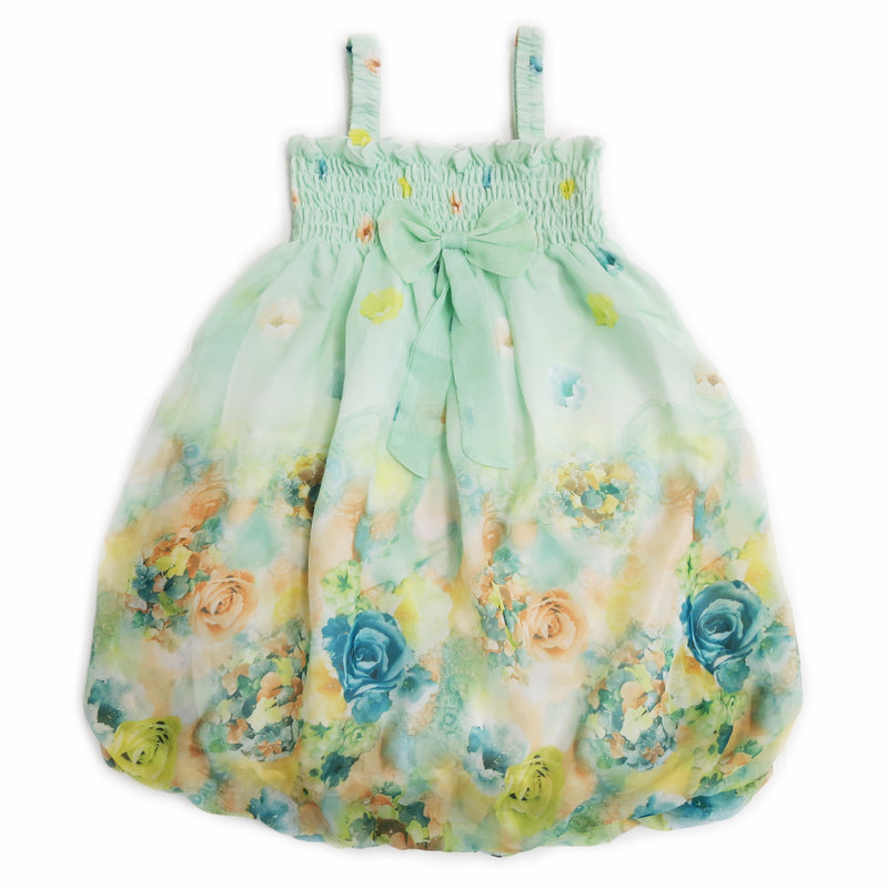 Teal Rose Floral Chiffon Baby Doll Dress
