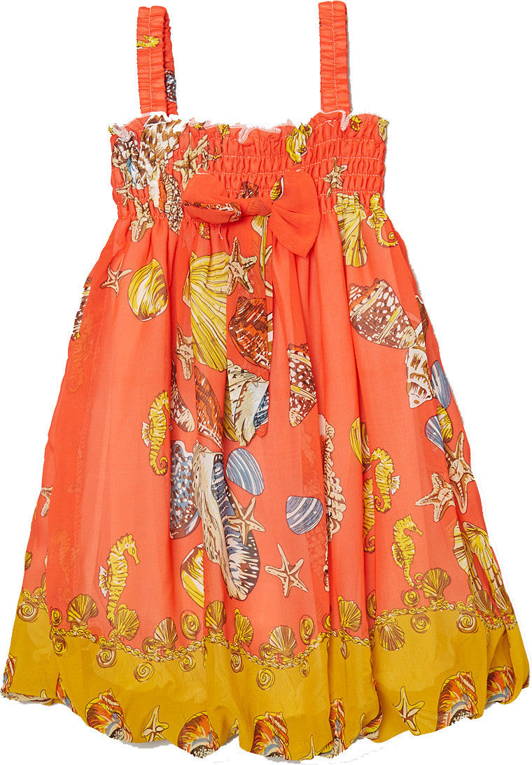 Orange Shellfish Chiffon Baby Doll Dress