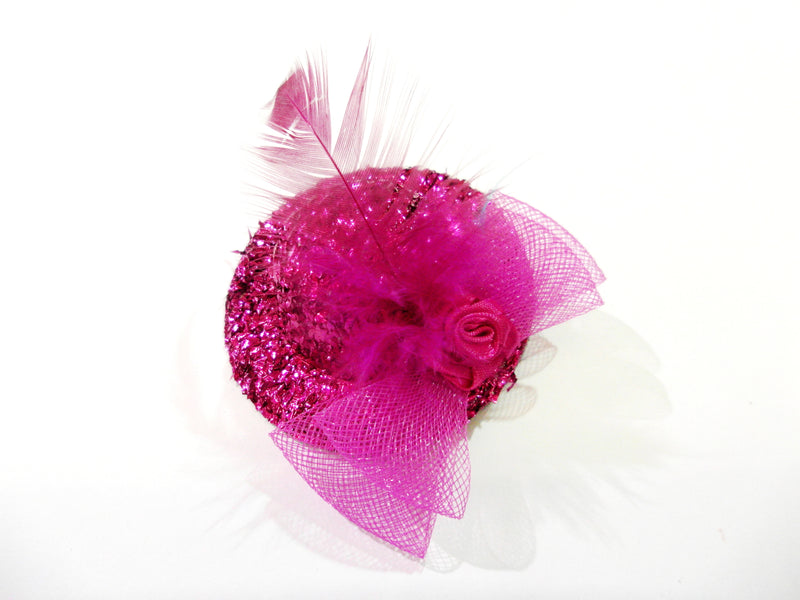 Feather Rose Bow Glitter Hat