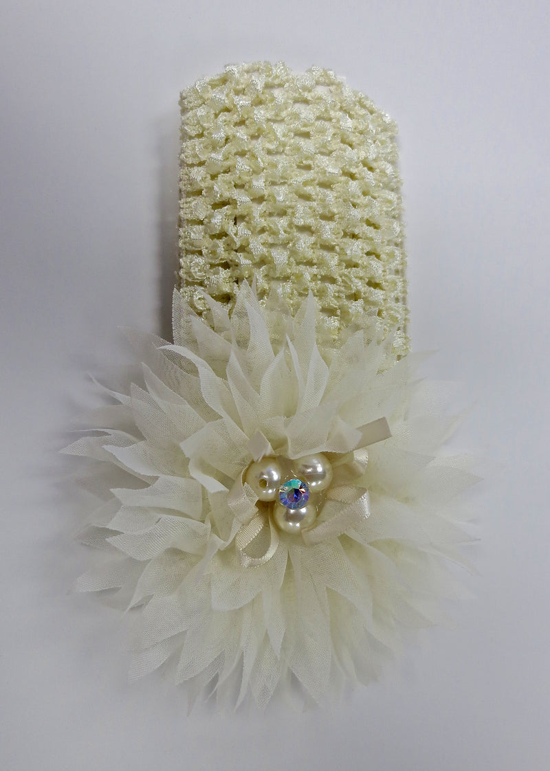 Cream Pearls Rhinestone Crochet Headband