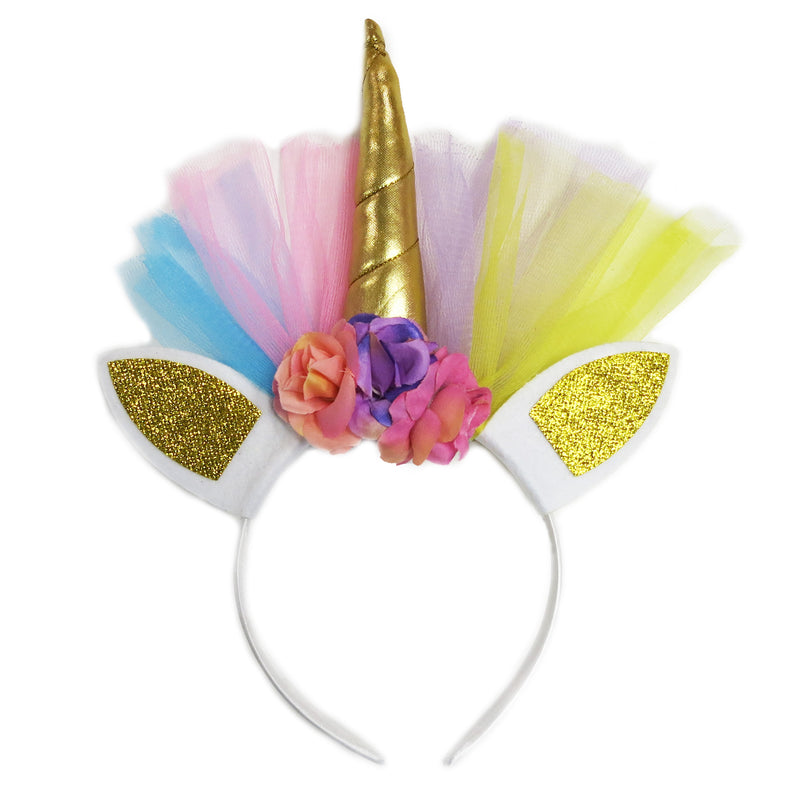 Gold Rainbow Unicorn Flower Head Band