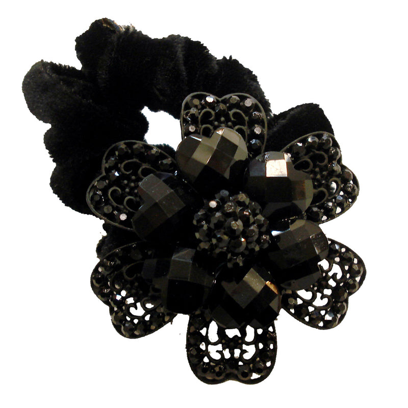 Rhinestone Black Flower10  Donut Hairband