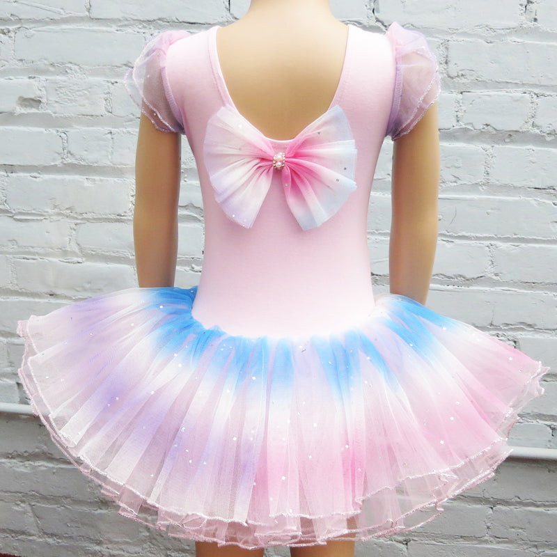 Rainbow Rhinestone Silver Trim Pink Ballet Dress