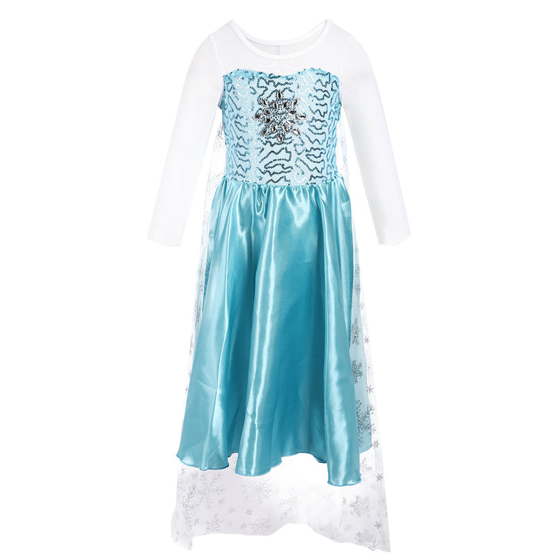 Blue/White Elsa Dress With Silver Snowflake Cape