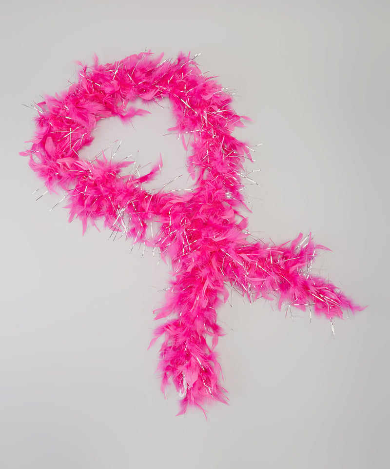Hot Pink Feather Silver Thread Boa