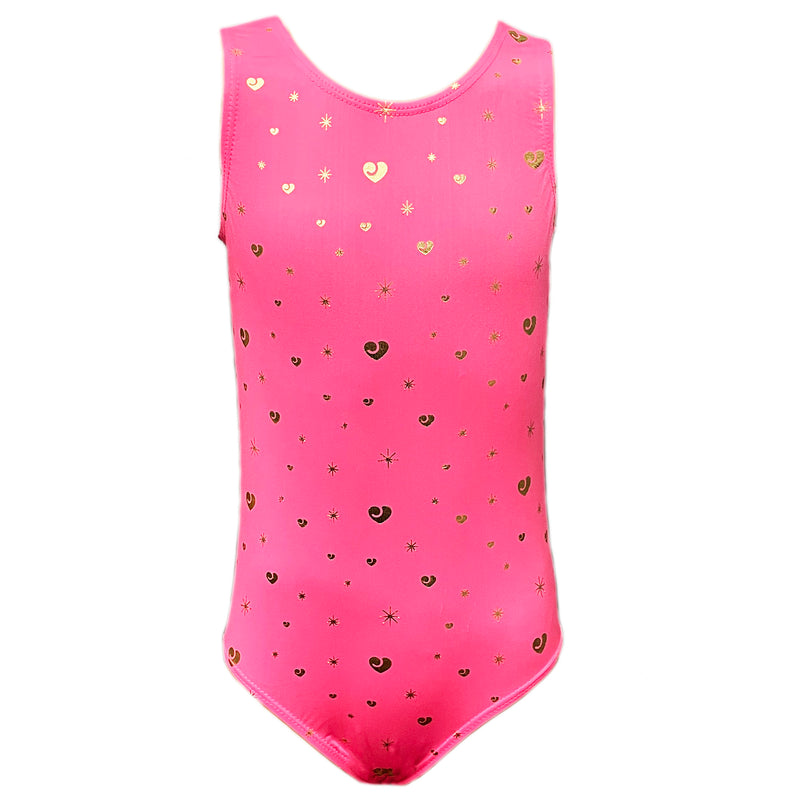 Kid's Hot Pink Heart-Star Leotard With Hair Band