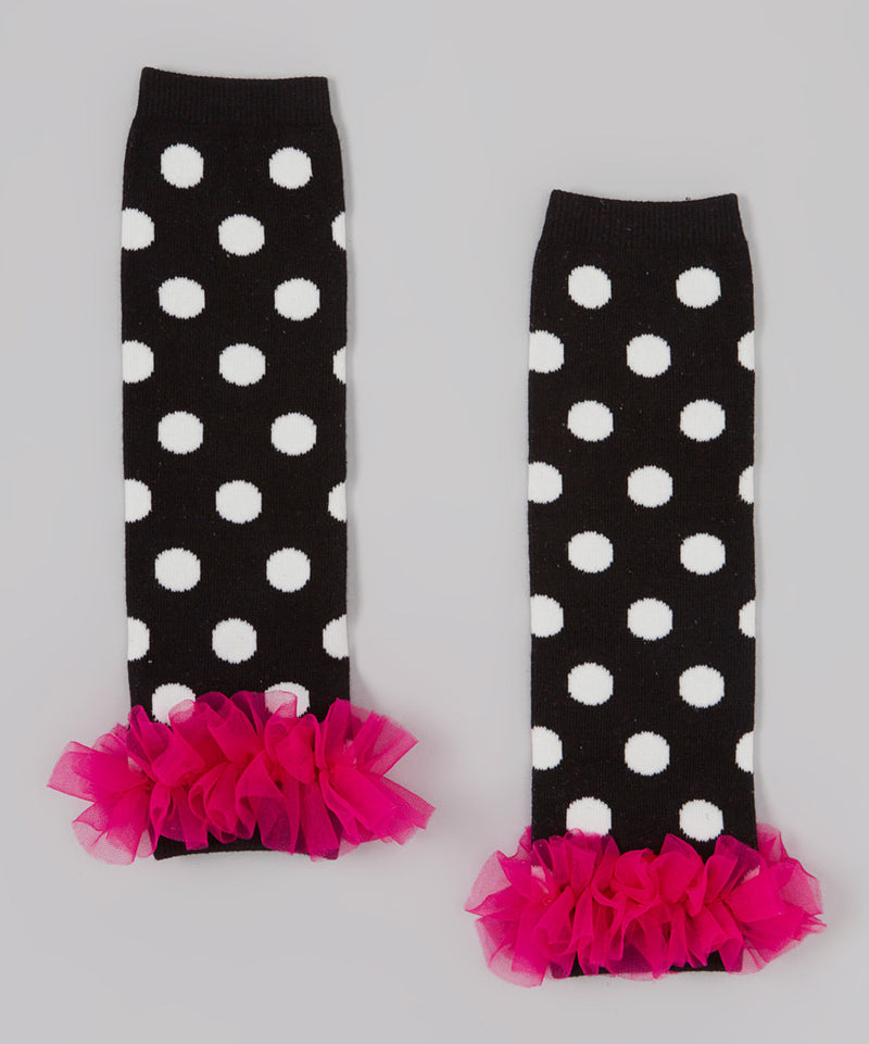 Black/White Dot Leg Warmer With Chiffon Ruffle