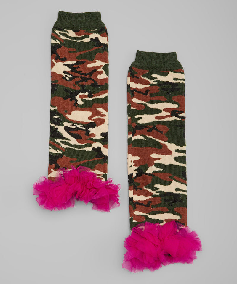 Camo Cotton Hot Pink Ruffle Tirm Leg Warmer