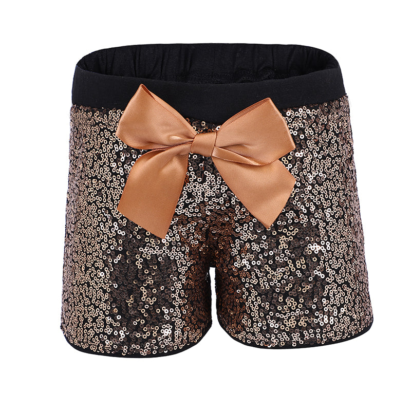 Brown Sequins Bow Shorts