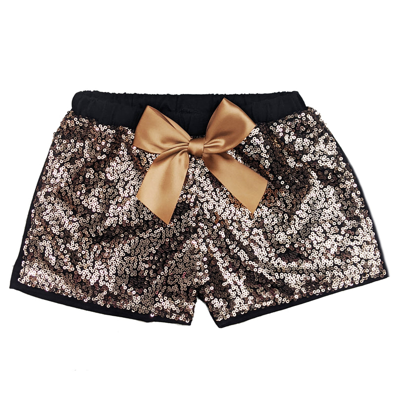 Brown Sequins Bow Shorts