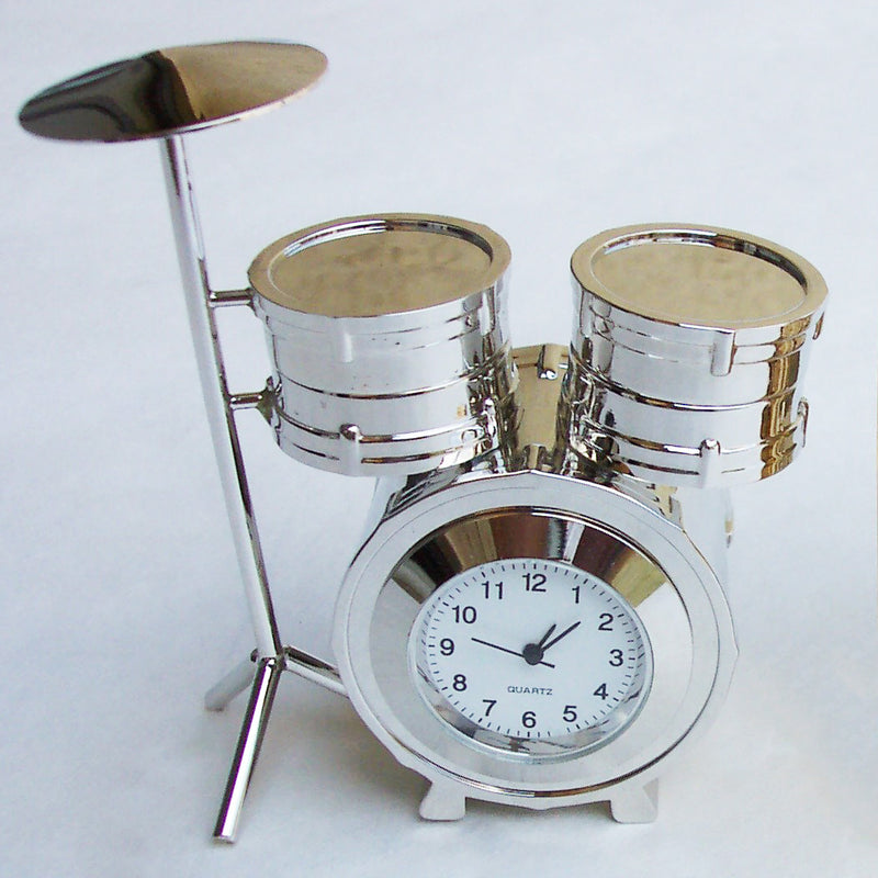Silver Drum Set Collectible Mini Clock