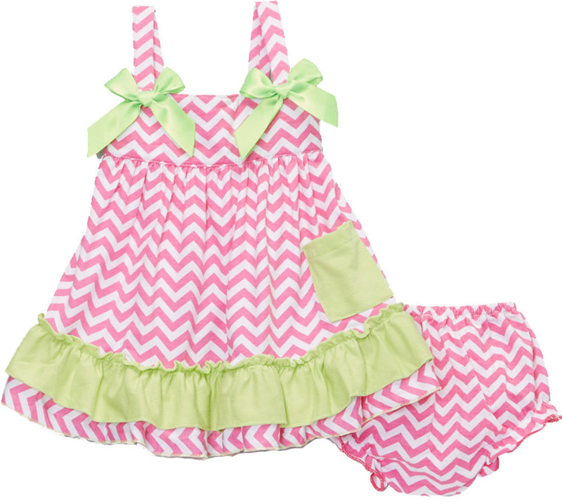 Hot Pink Lime Chevron Swing Top Set
