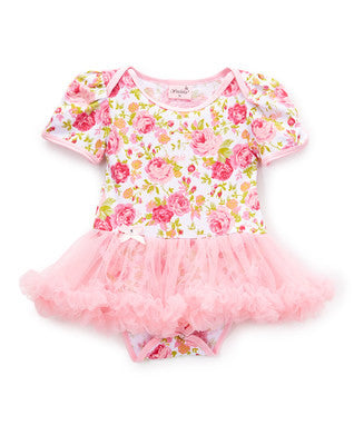 Rose Cotton Bodysuit With Pink Tutu