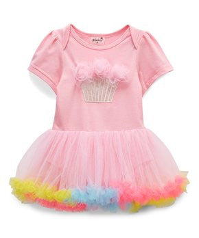 Pink Baby Cupcake Bodysuit Attach Rainbow Tutu