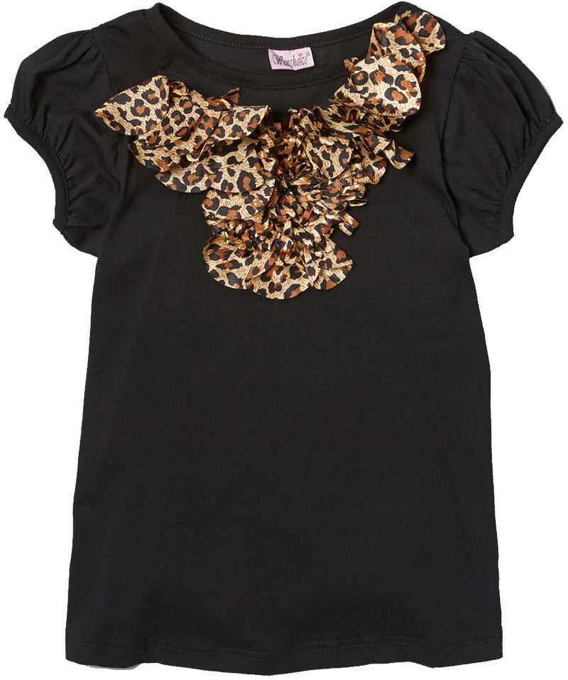 Black Short Sleeve Shirt With Leopard Mum
