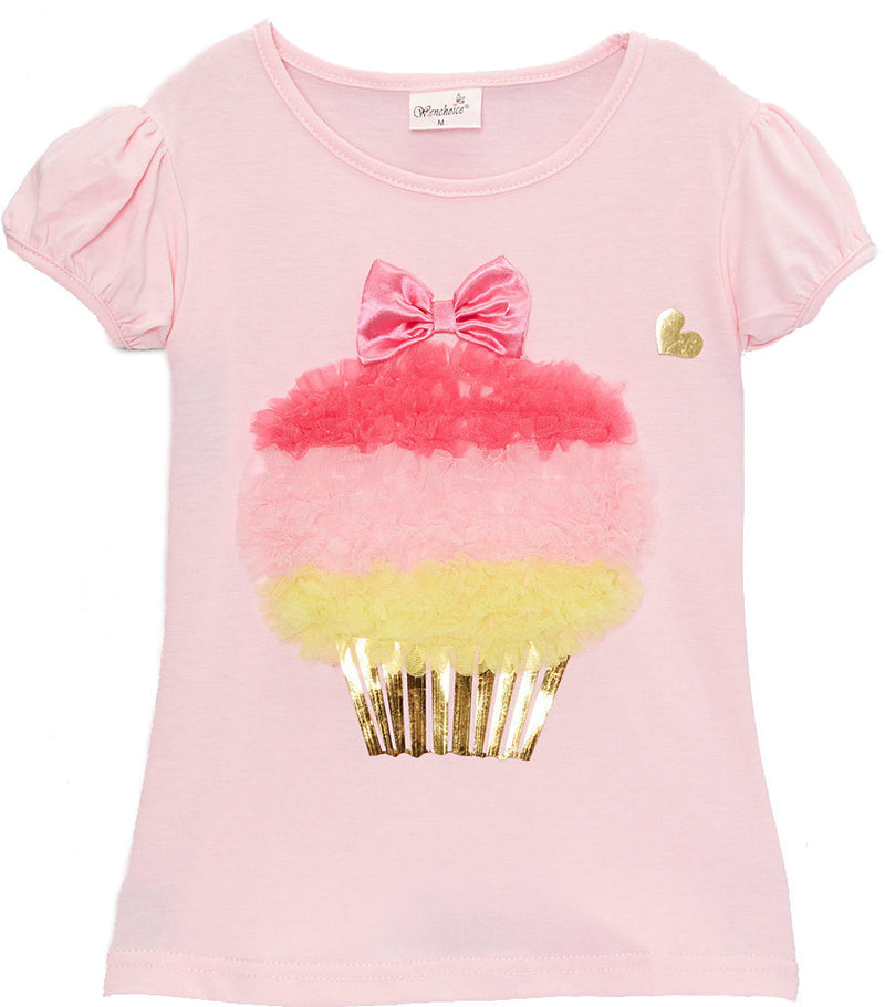 Pink Short Sleeve Shirt With Colors Ruffle Cupcake