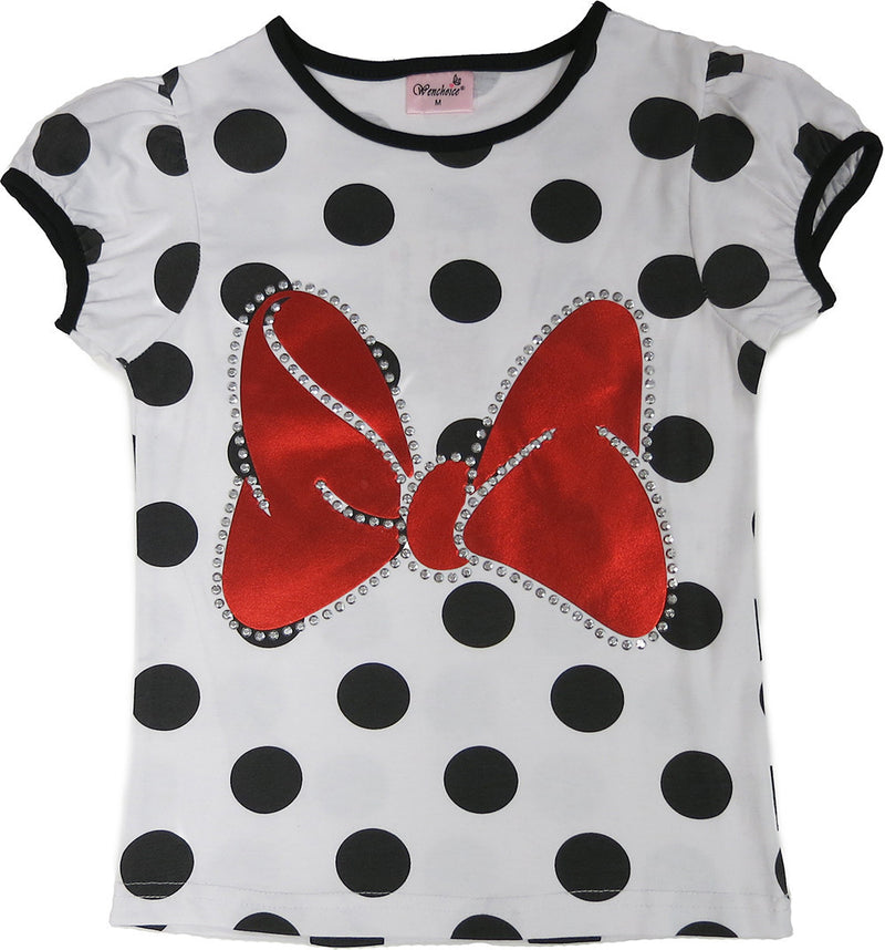 Black/White Polka Dot Red Minnie Bow Short Sleeve Shirt