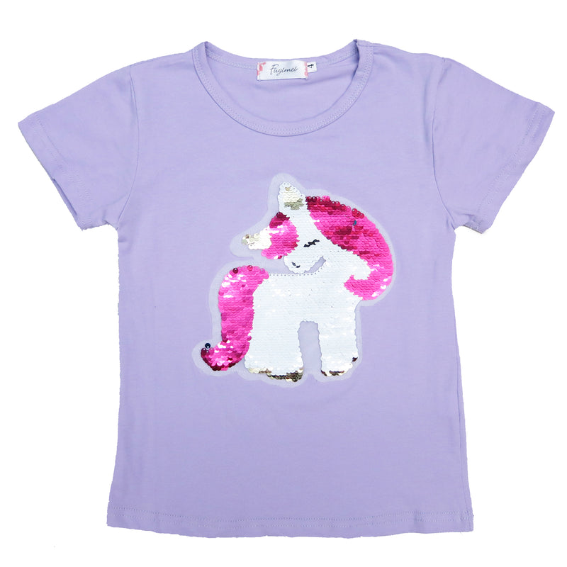 Lavender Flip Sequins Unicorn T-Shirt
