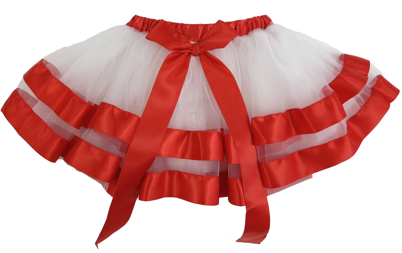 White Tutu Skirt With Red Ribbon Trim