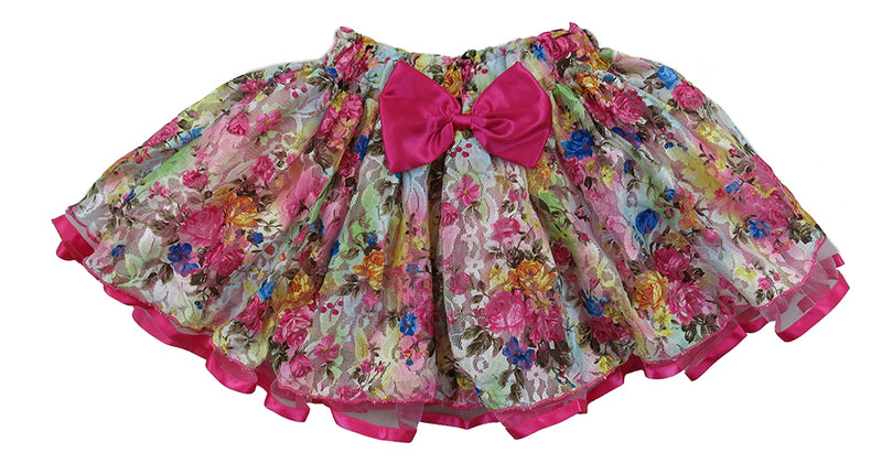 Hot Pink Ribbon/Bow Floral Lace Tutu Skirt