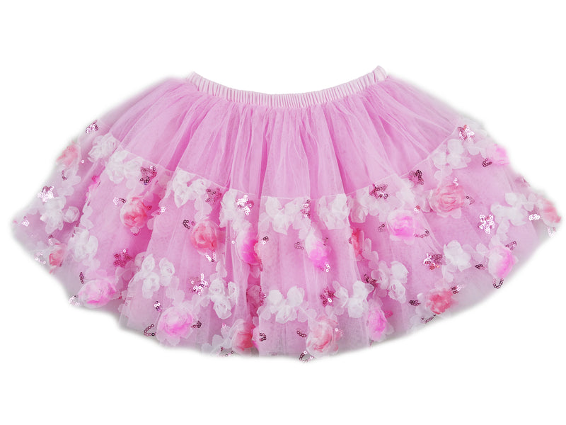 Pink 3-D Rose Sequins Tutu Skirt