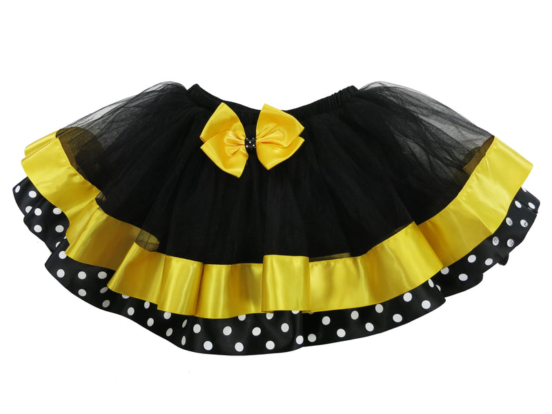 Black Yellow Bumble Bee Polka dot  Ribbon Tutu Skirt