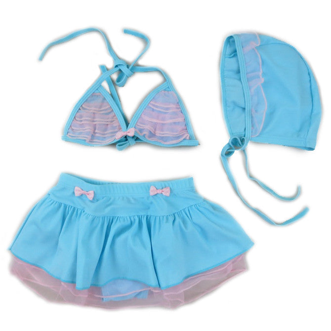 Blue & Pink Lace 3 Pieces Swimming Suit
