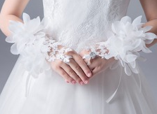 White Lace/Tulle Wrist Flower Gloves