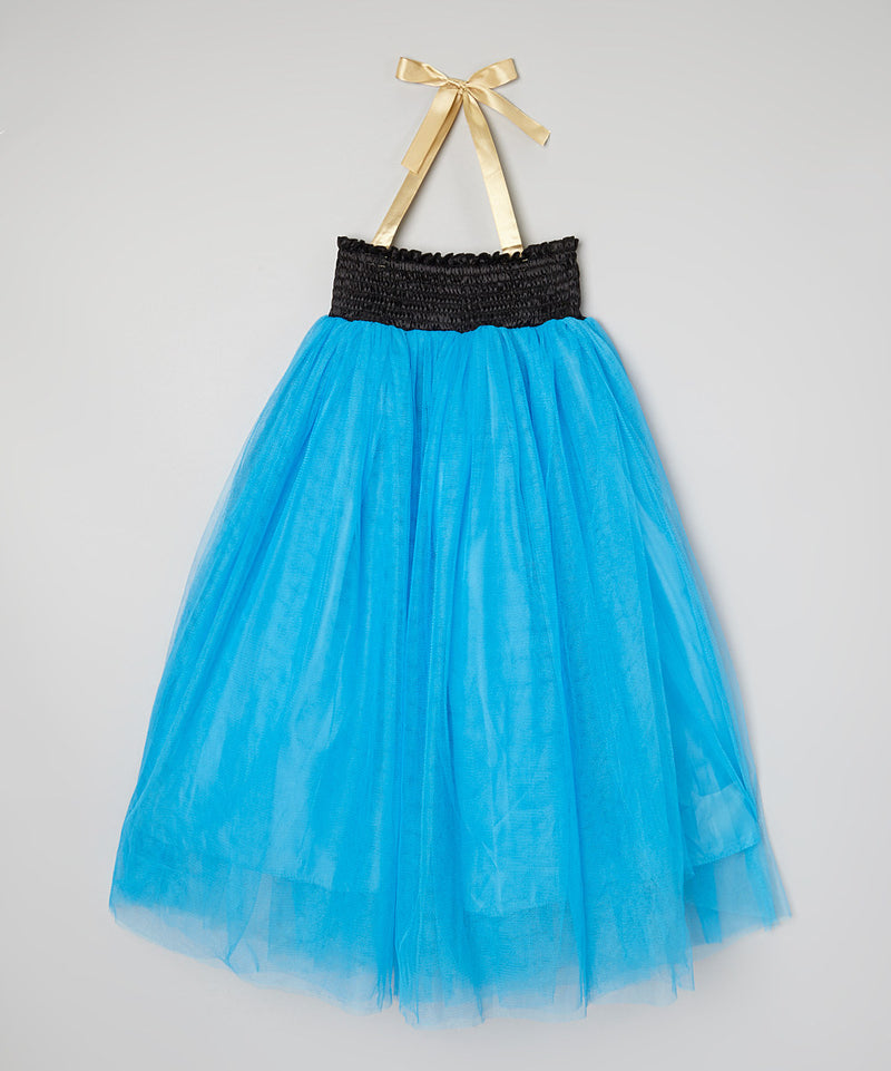 Blue Tulle Tutu Dress Gold Bow Strap