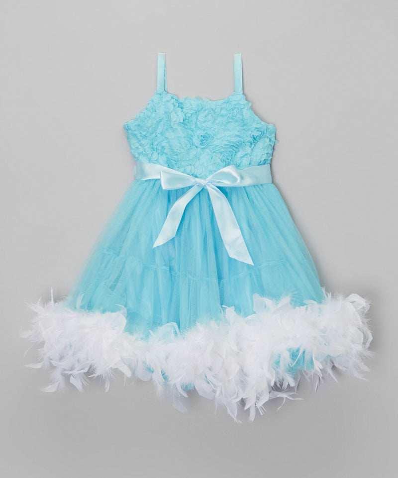 Baby blue Petti Dress With White Feather Trim