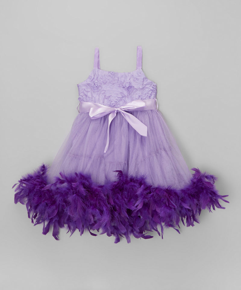 Lavender Petti Dress With Purple Feather Trim