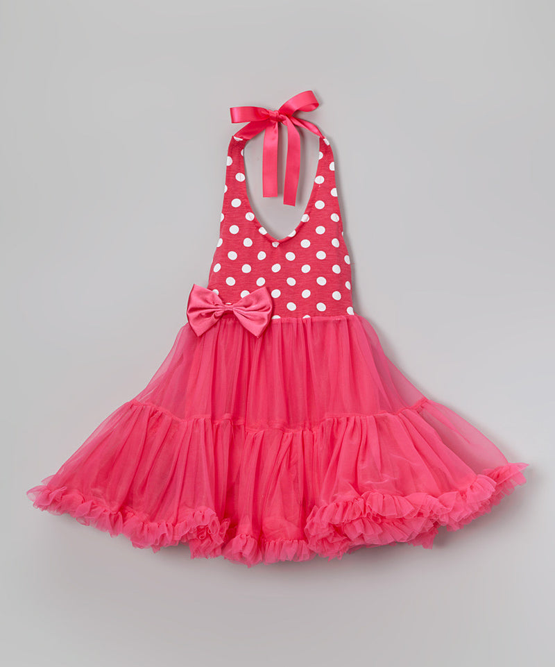 Hot Pink White Dot Halter Petti Dress