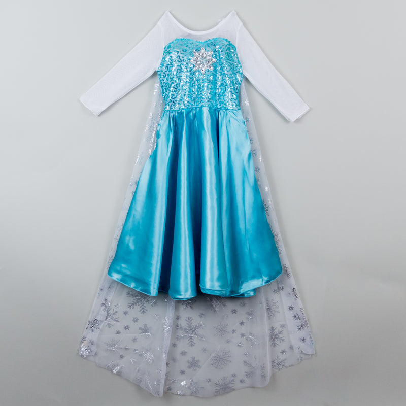 Blue/White Winter Dress With Silver Snowflake Cape