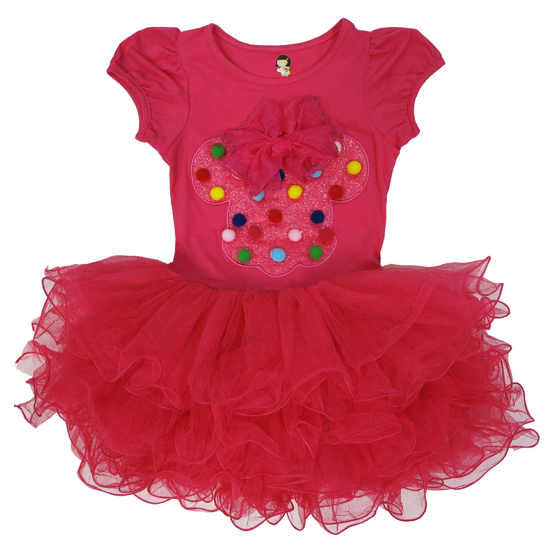 Hot Pink M Bow Dress Rainbow Dot