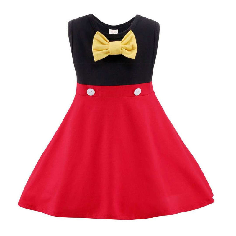 Black Red Short Sleeve Costume Dress Yellow Bow