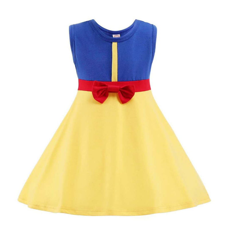 Blue Yelloow Short Sleeve Costume Dress Red Bow