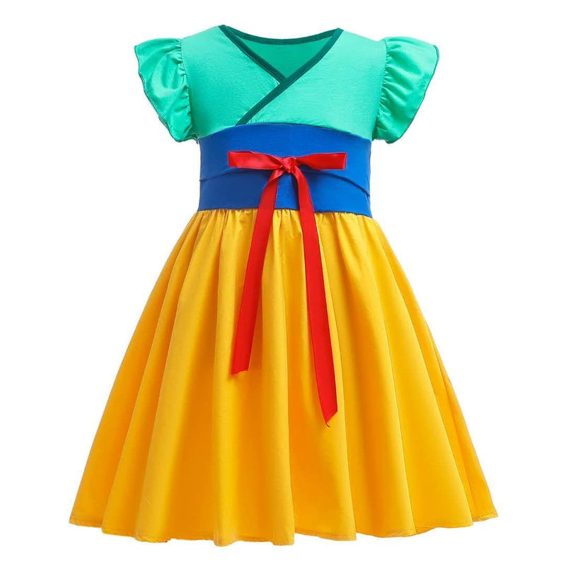 Green Yellow Short Sleeve Costume Dress