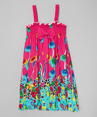 Hot Pink & Green Mushroom Floral Cotton Dress